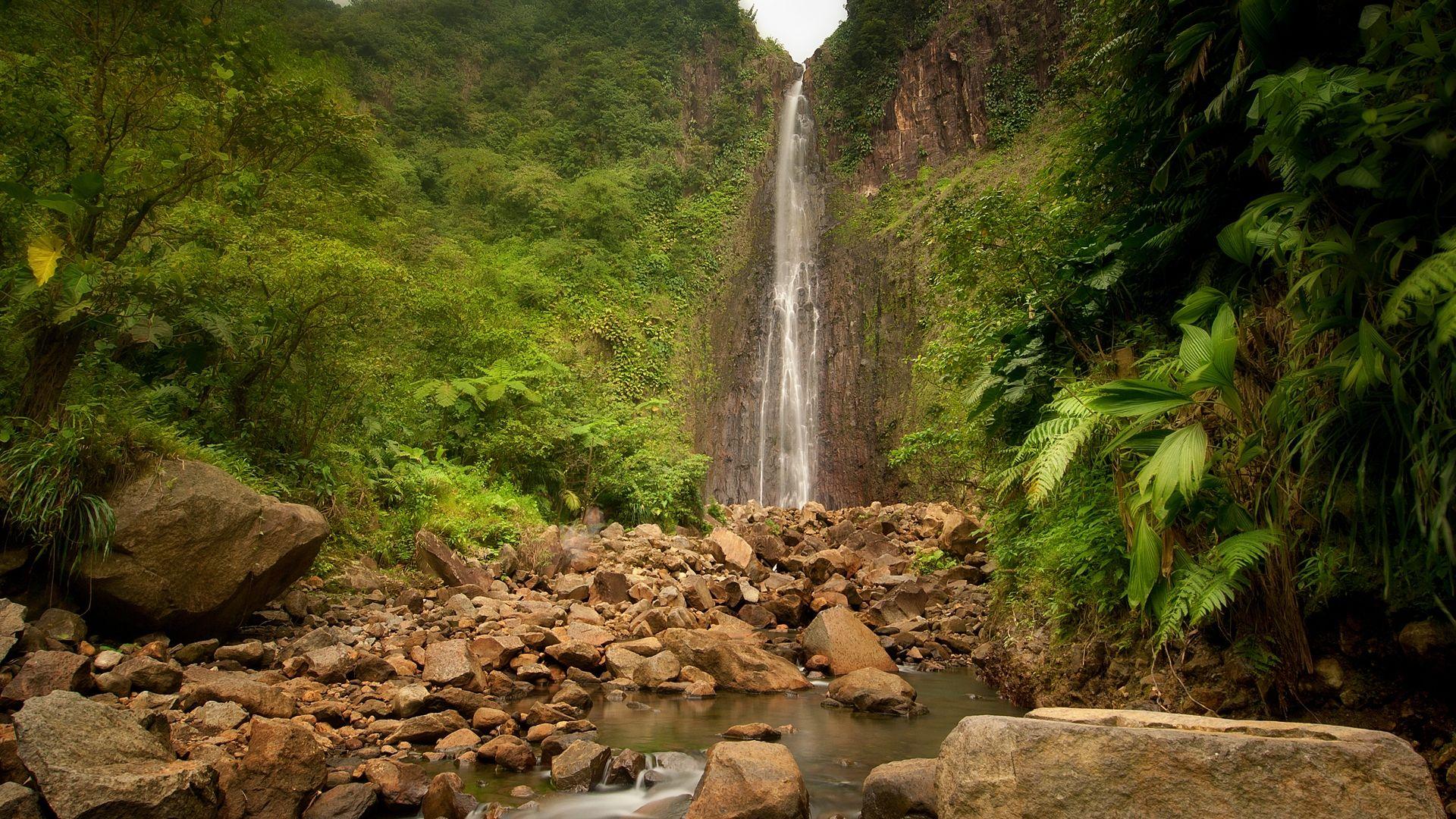 HD Natural Waterfall Wallpaper, stream, waterfall, rocks