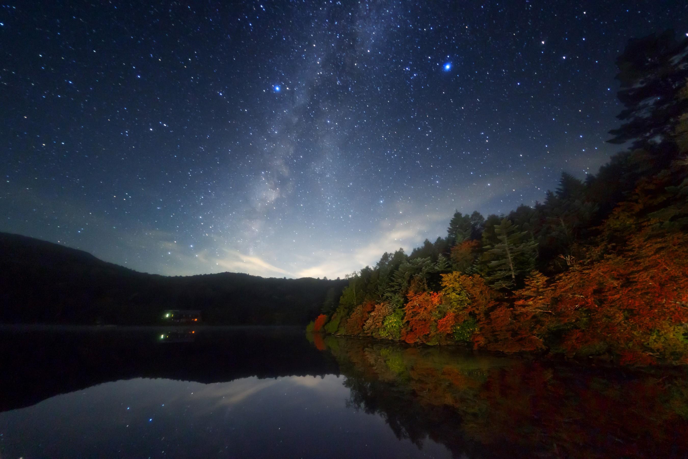 Starry Night on Autumn Lake HD Wallpaper. Background Image