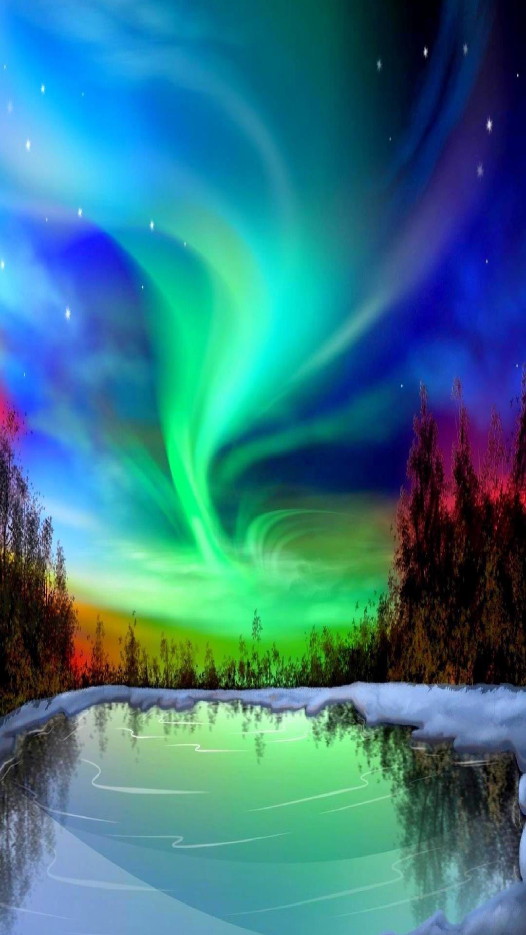 aurora over lake Apple iPhone 7 HD wallpaper available