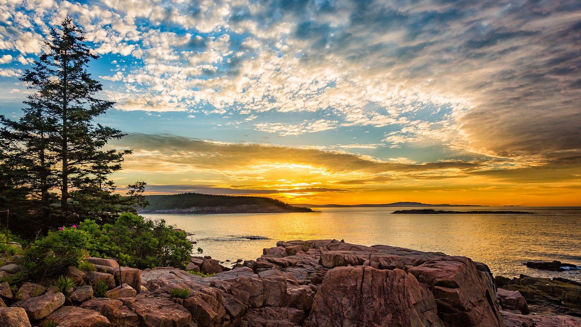 Sunrise from coast of Mount Desert Island, Maine, inside