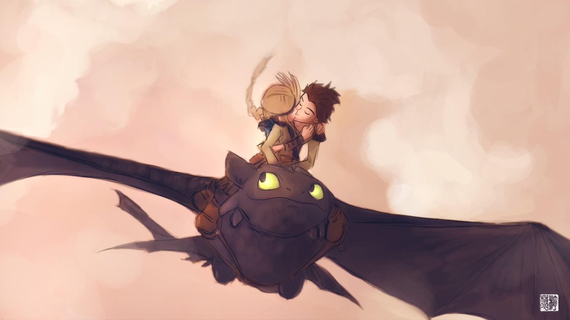love, dragons, kissing, Hiccup, artwork, How to Train Your
