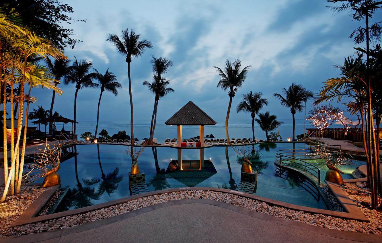 Wallpaper palm trees, the ocean, Villa, pool, Thailand, pool