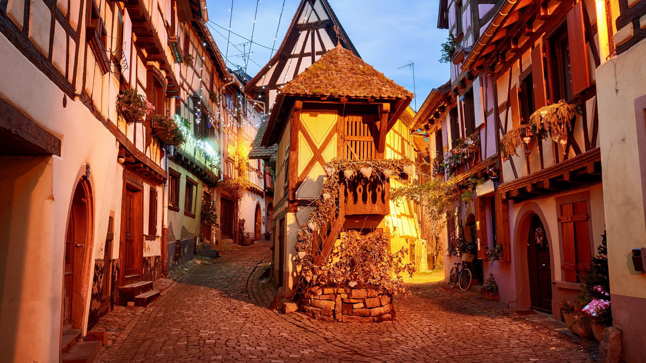 Image France Colmar Alsace Street Evening Cities Building