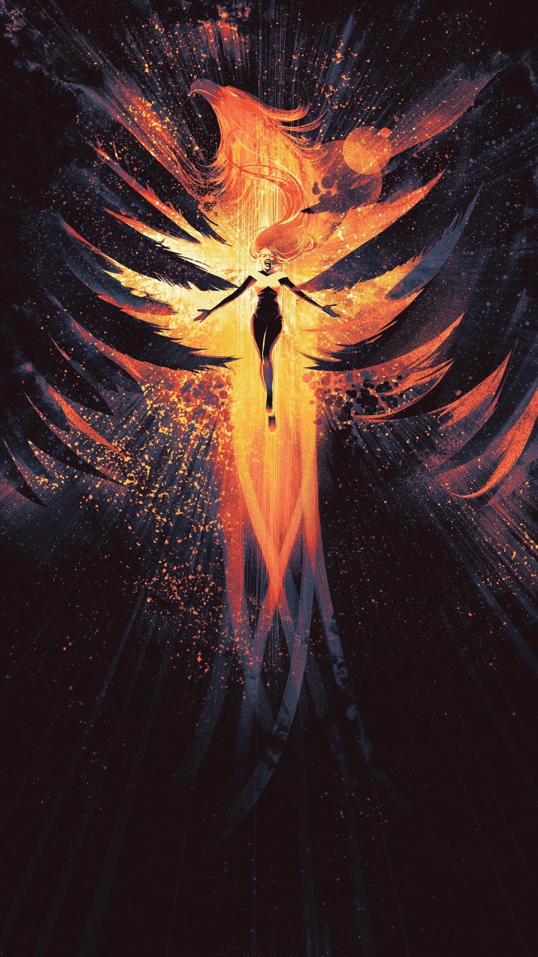 Burning phoenix bird on black background Vector Image