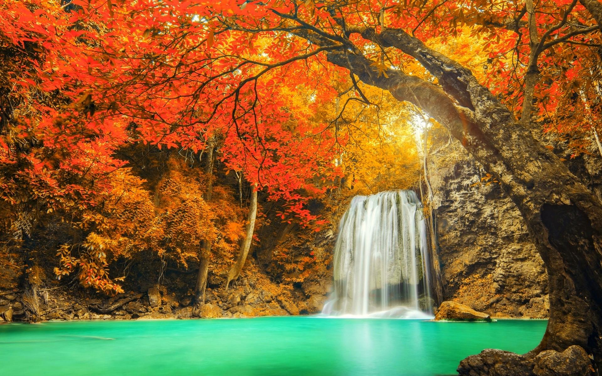 Autumn Waterfall HD Wallpaper. Background Imagex1200
