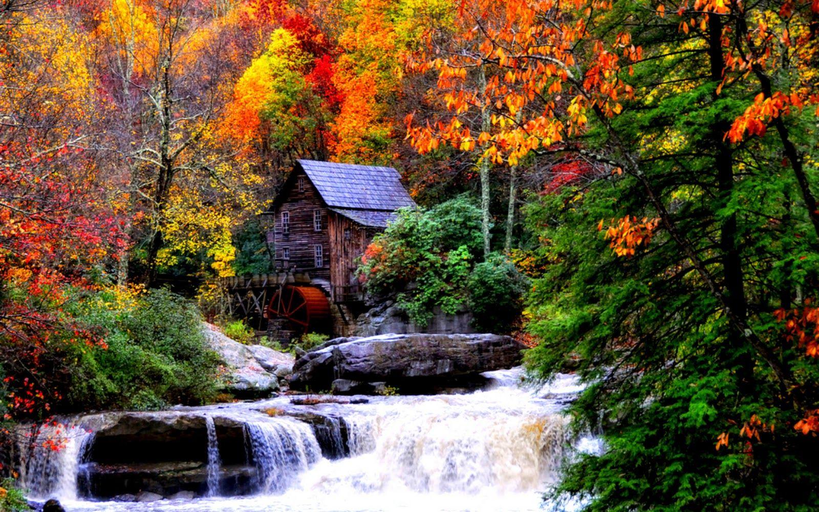 Autumn Waterfall Desktop Wallpaper at