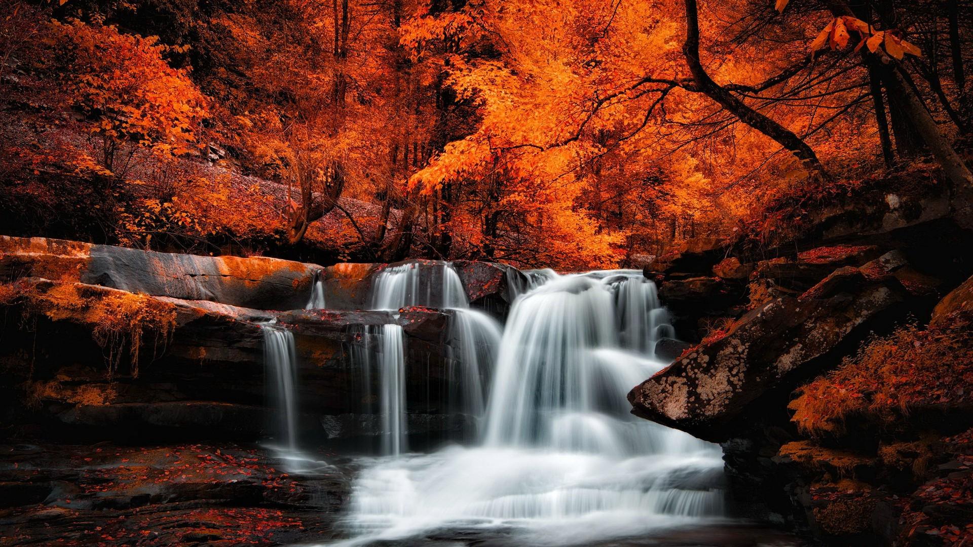 Autumn waterfall Wallpaper