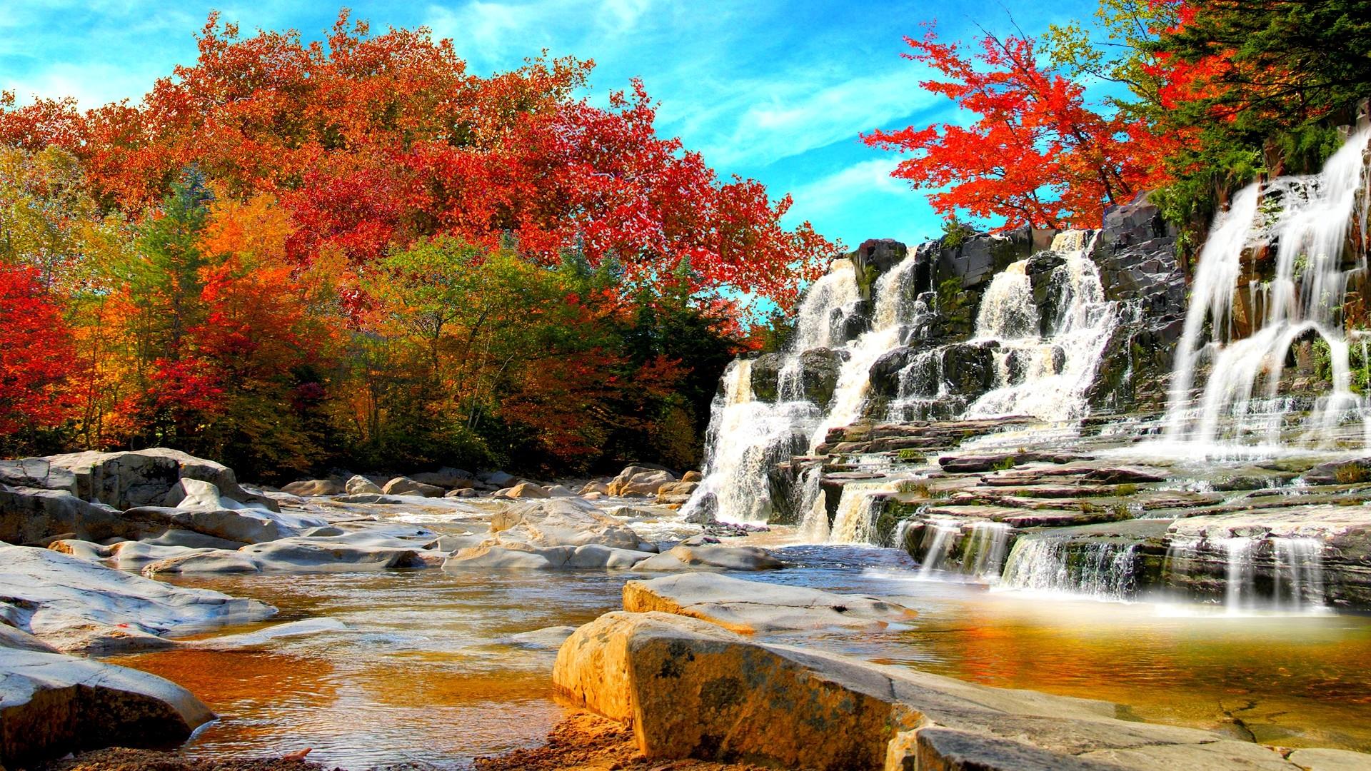 Autumn Waterfall HD Wallpaper. Background Imagex1080