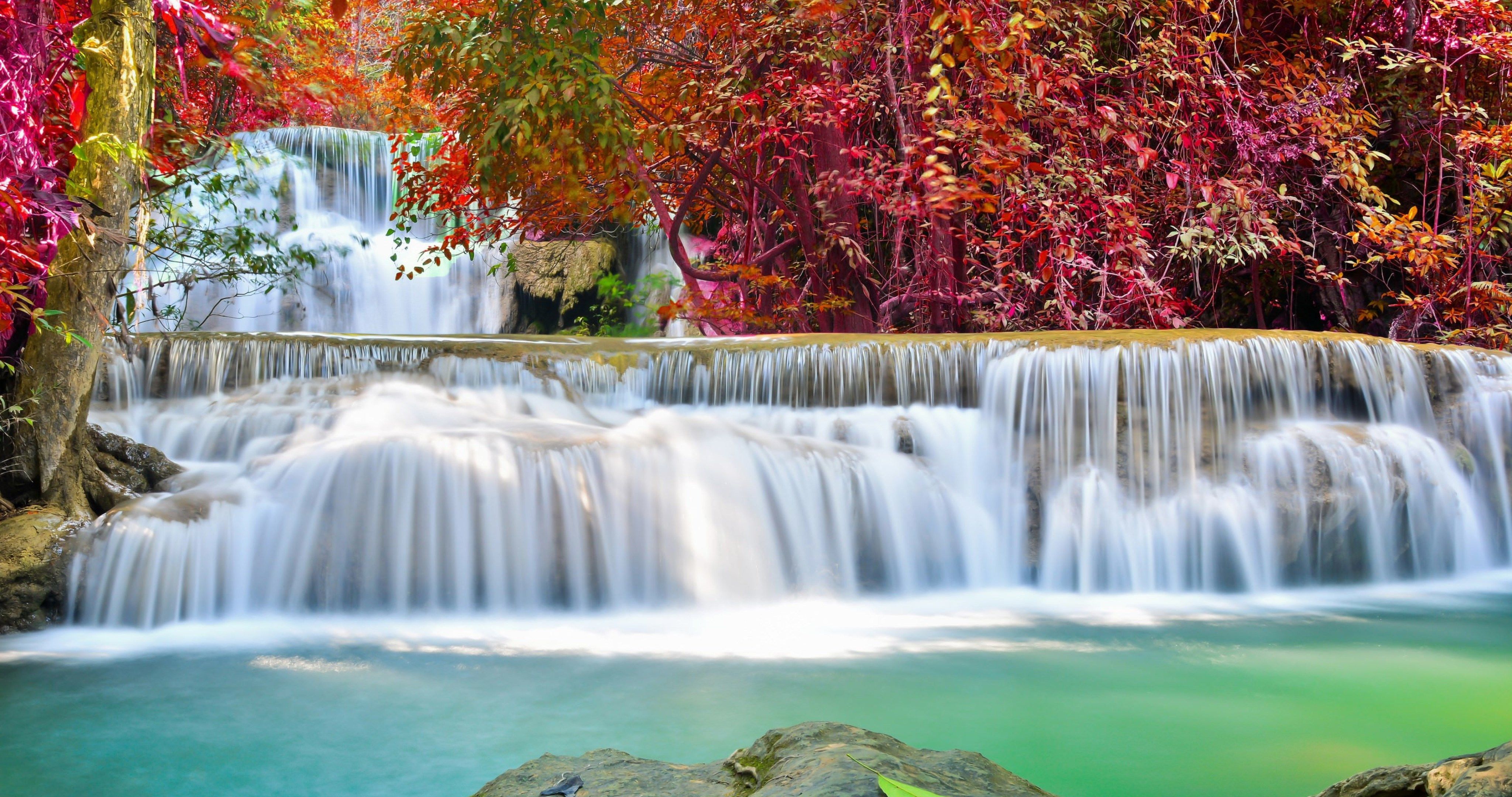 autumn waterfall 4k ultra HD wallpaper. ololoshenka