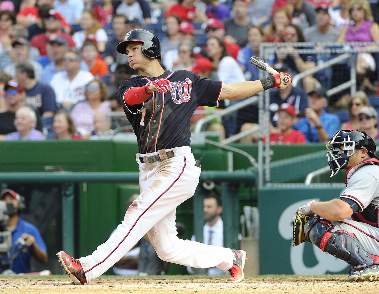 Trea Turner, Washington Nationals, MLB, american baseball player, blue  stone background, HD wallpaper