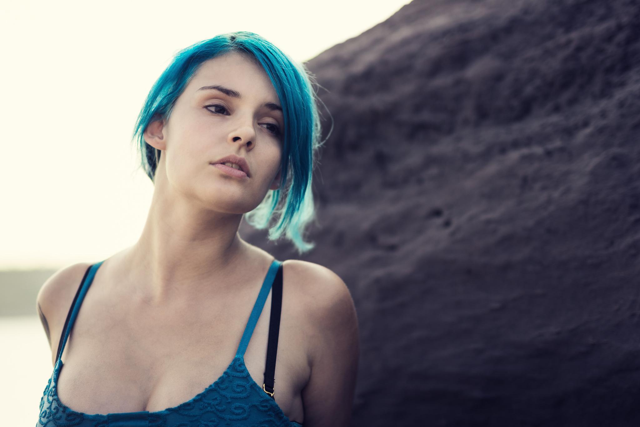 Woman, Short Hair, Model, Blue Hair, Girl wallpaper