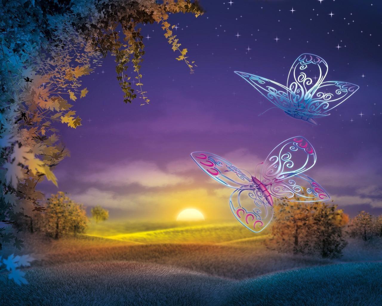 Fantasy butterfly background. Magical Sunset, abstract