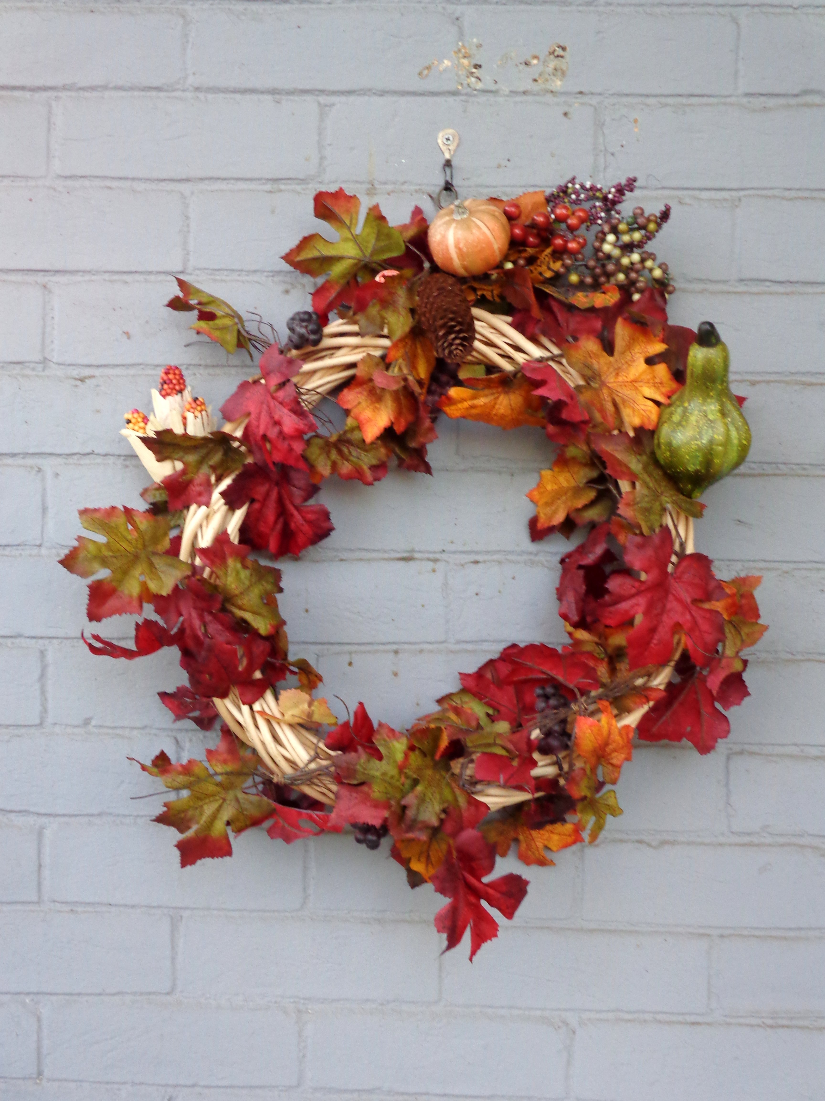 Autumn Wreath with Gourdes Berries and Fall Leaves Picture
