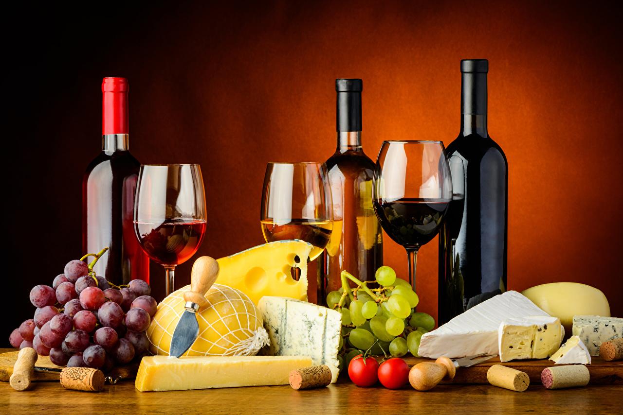 Wallpaper Wine Tomatoes Lemons Cheese Grapes Food Bottle