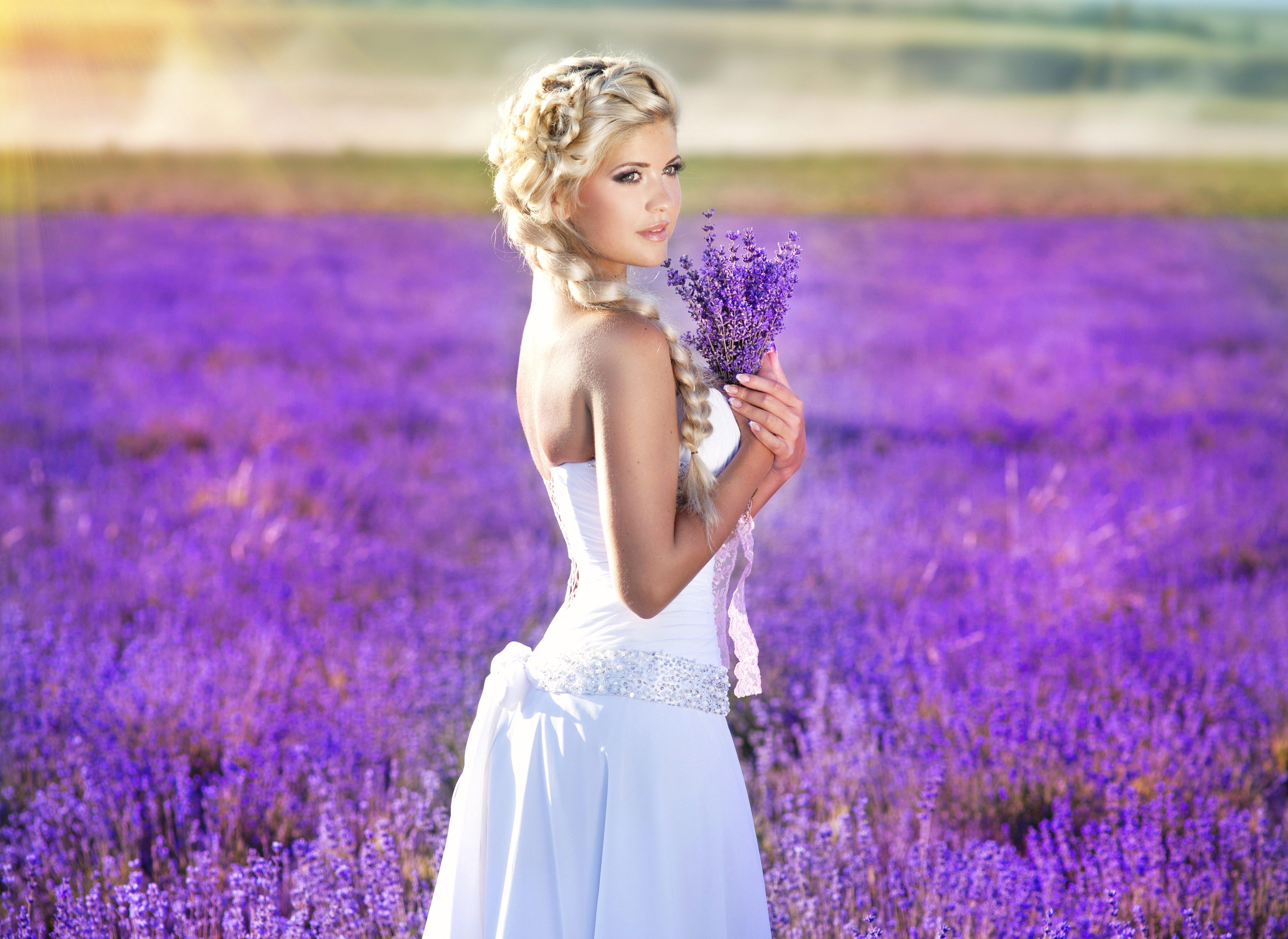 lady, Female, lavender, girl, purple flowers, woman