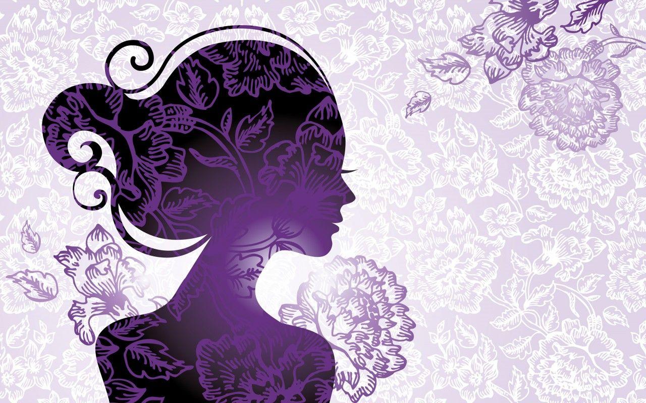 Purple Vector Girl Flowers Silhouette Art #rx9W. Silhouette art, Flower silhouette, Vector flowers
