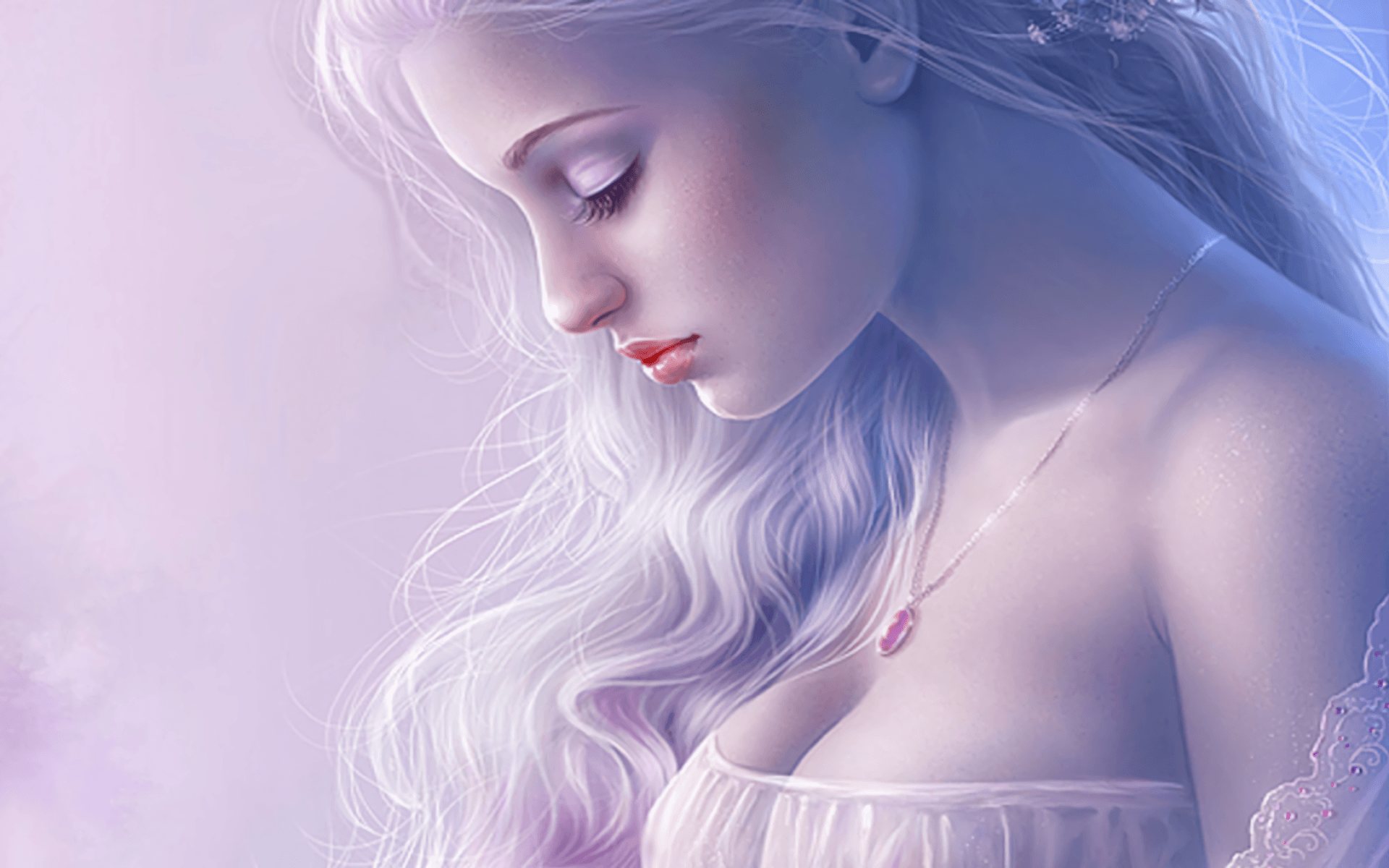 Fantasy Women Fantasy Woman Girl White Hair Sad Wallpaper