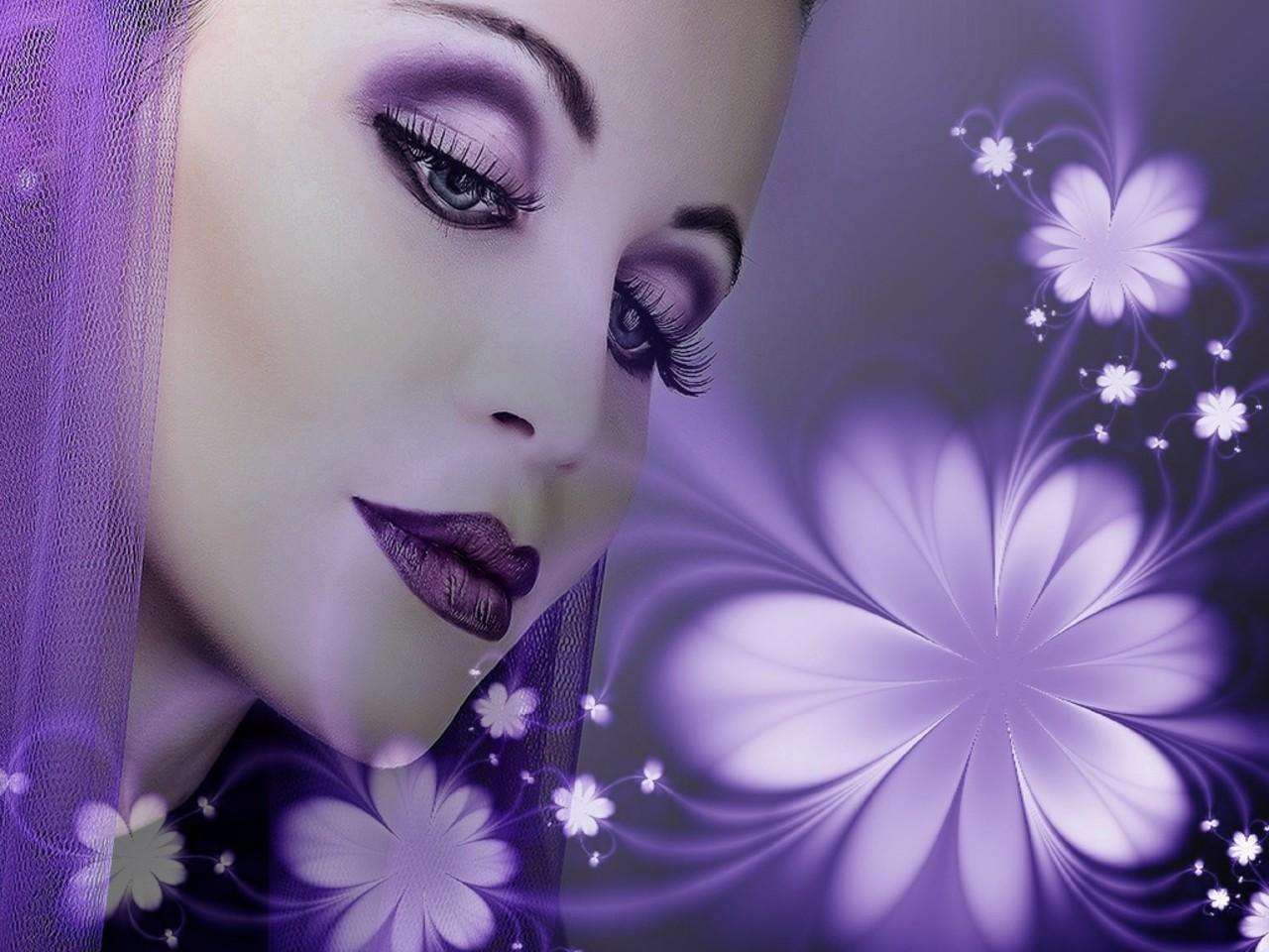 Purple Make Up & Flowers Wallpaper