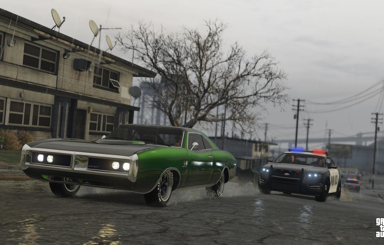 Wallpaper road, rain, police, chase, Grand Theft Auto V, Los Santos, gta - for desktop, section игры