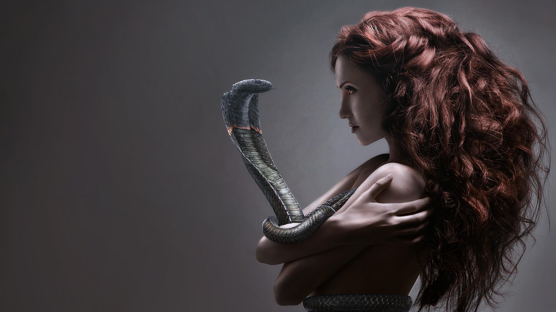 Cobra Snake Fantasy Women Redhead Wallpaper and Free