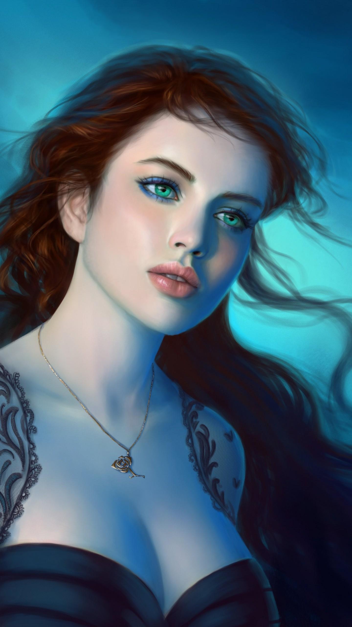 Wallpaper Fantasy girl, Green eyes, Artwork, HD, 4K, Fantasy