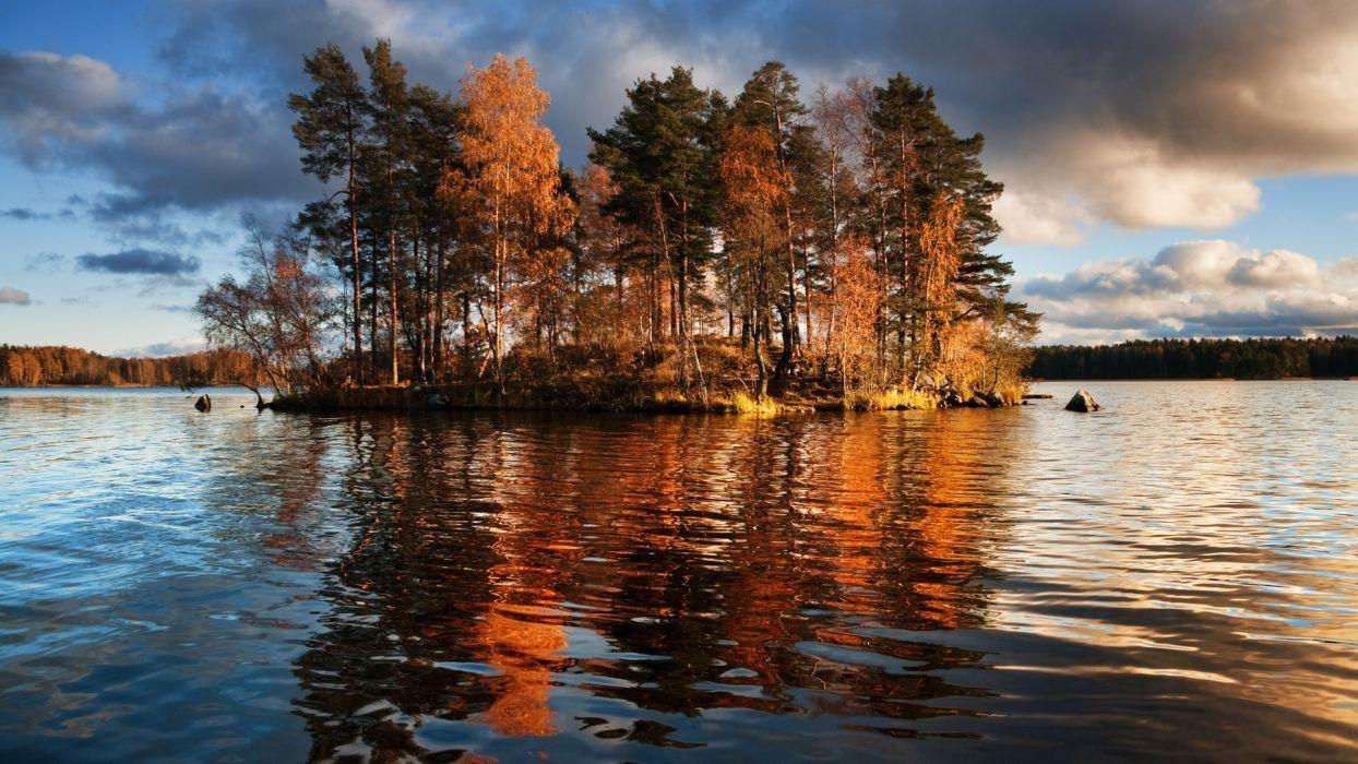 Lake trees autumn fall reflection wallpaperx1080