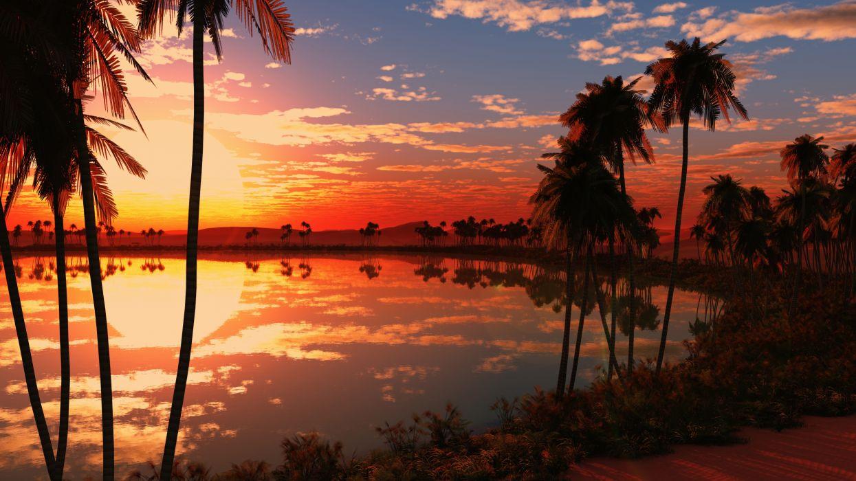 Amazing Red Lake Sunset wallpaper