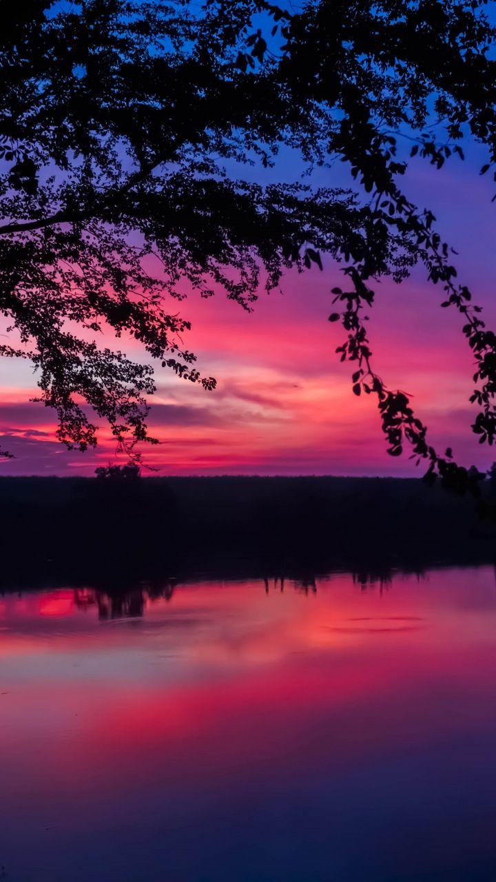 Twilight, sunset, colorful, sky, lake, nature, 720x1280