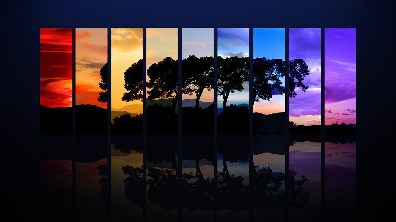 Wallpaper Spectrum, Tree, Colorful, Dawn, Dusk, Twilight