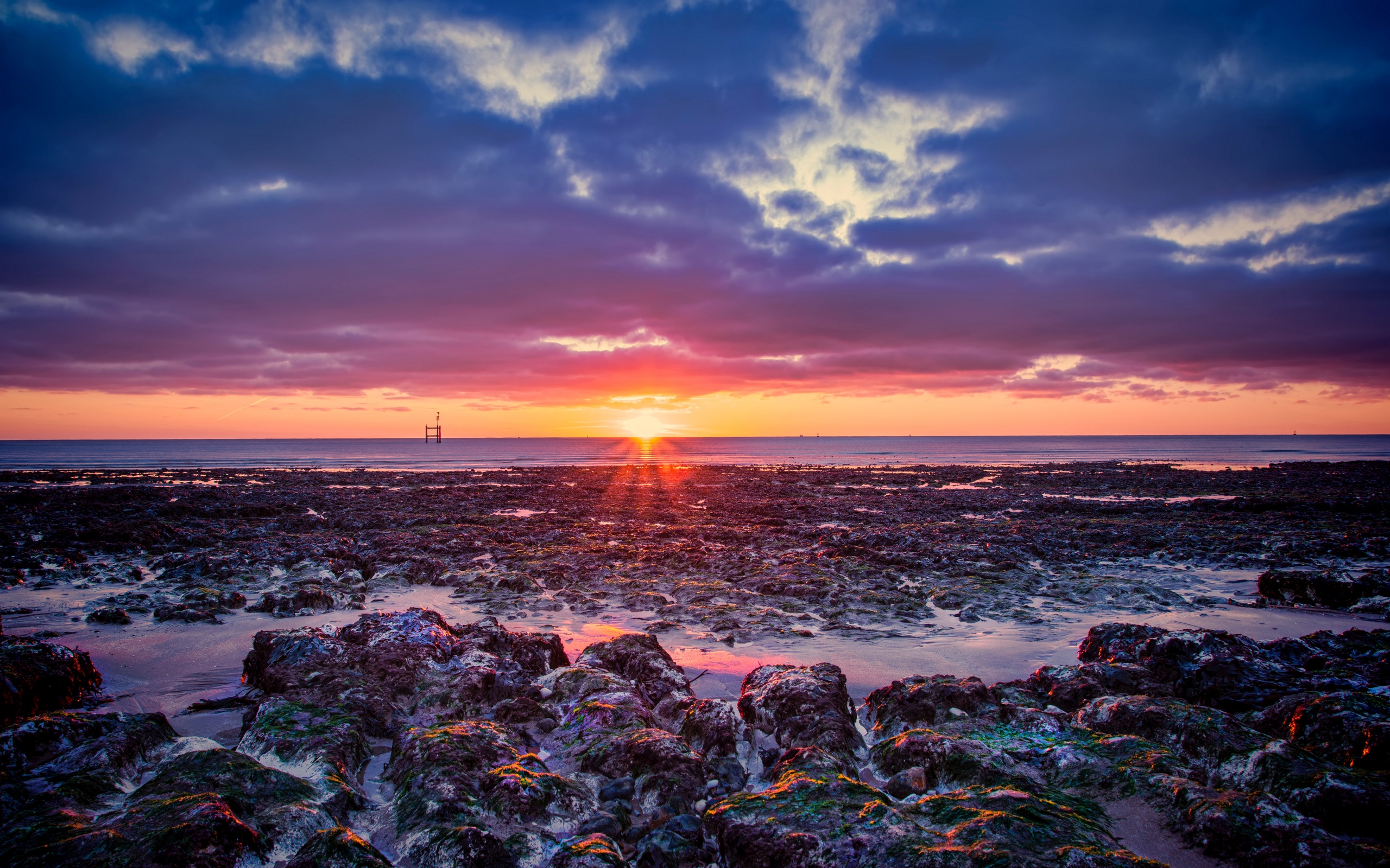 Download wallpaper 2560x1600 sea, coast, sunset, horizon