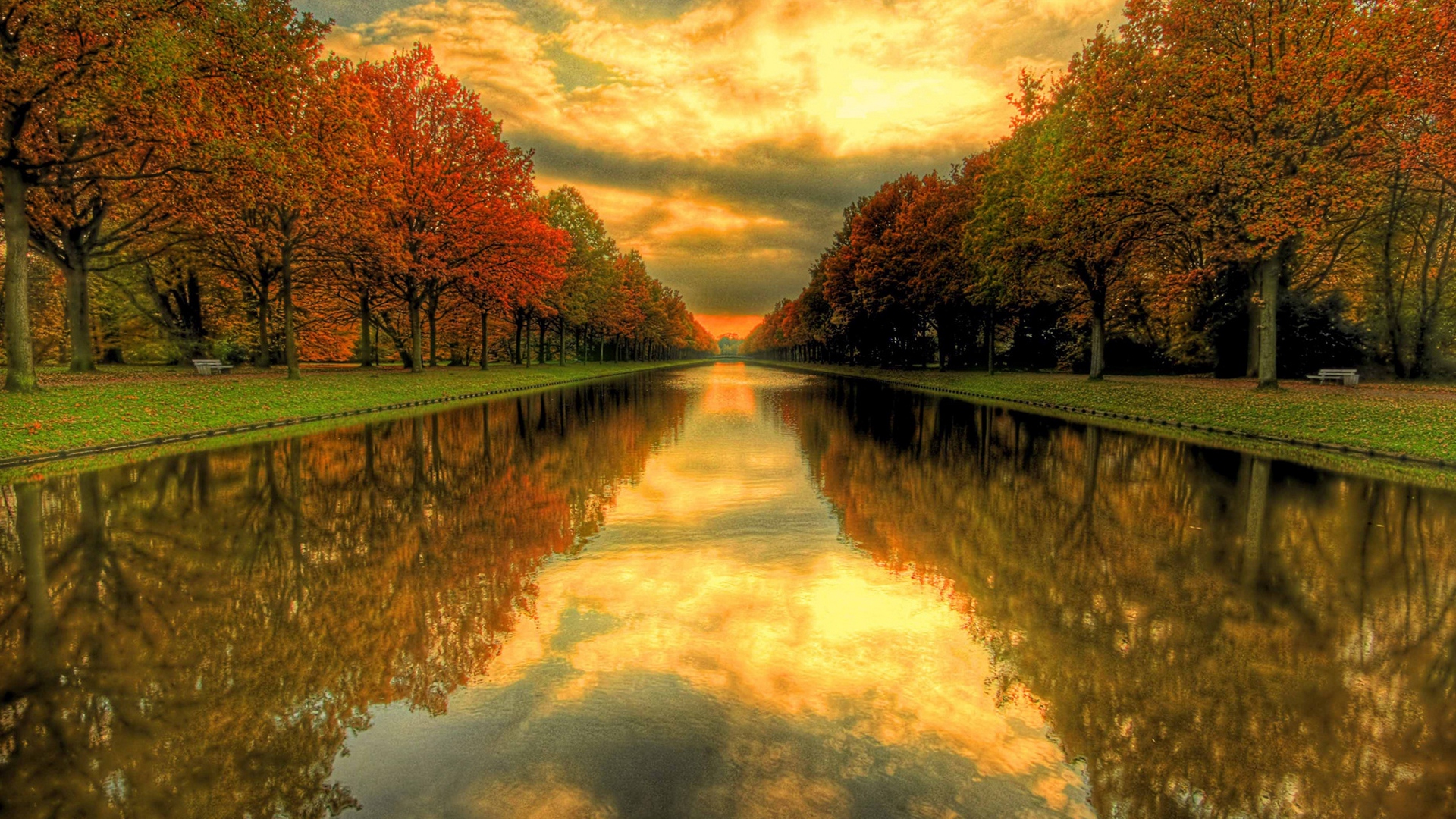 Autumn Park Lake Trees Reflection View Wallpaper