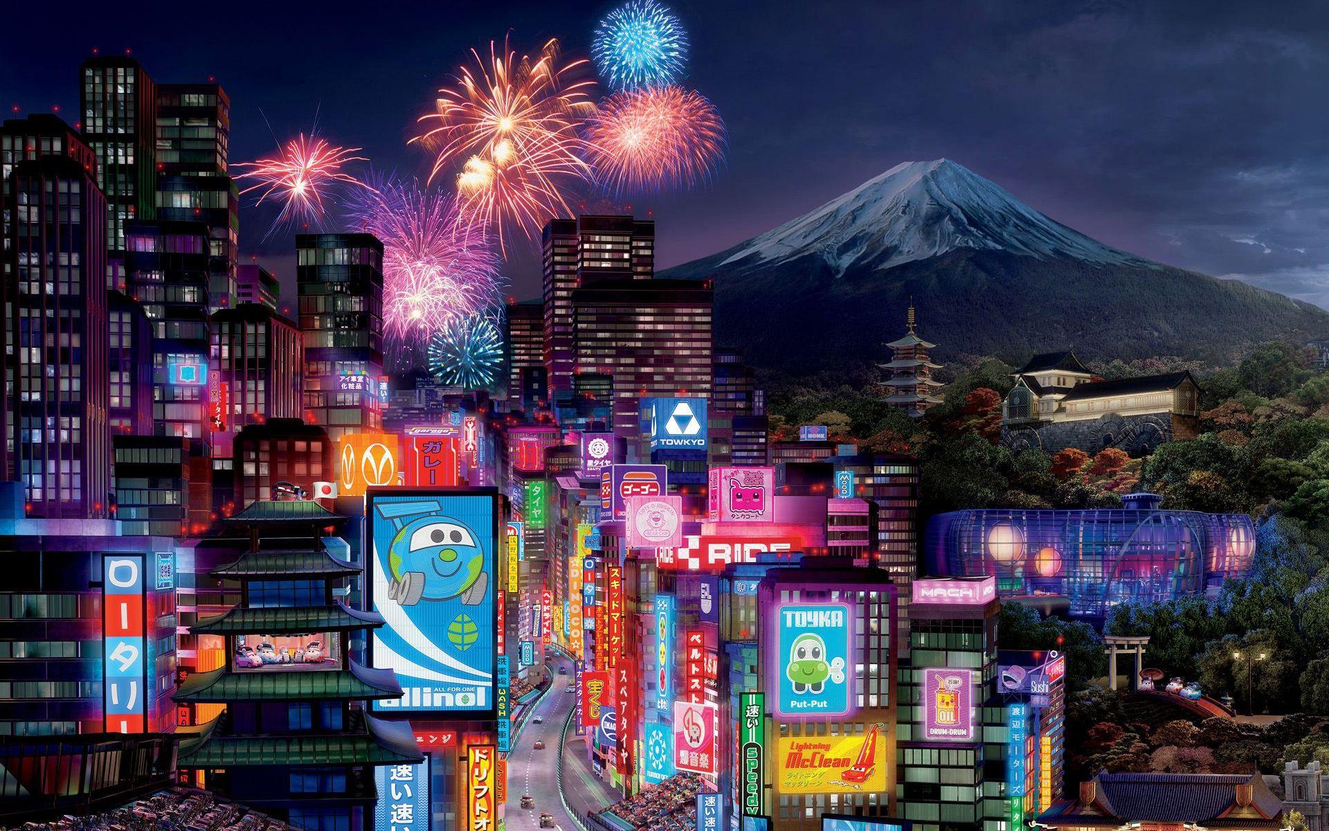 prompthunt: anime background,Tokyo under a blue sky