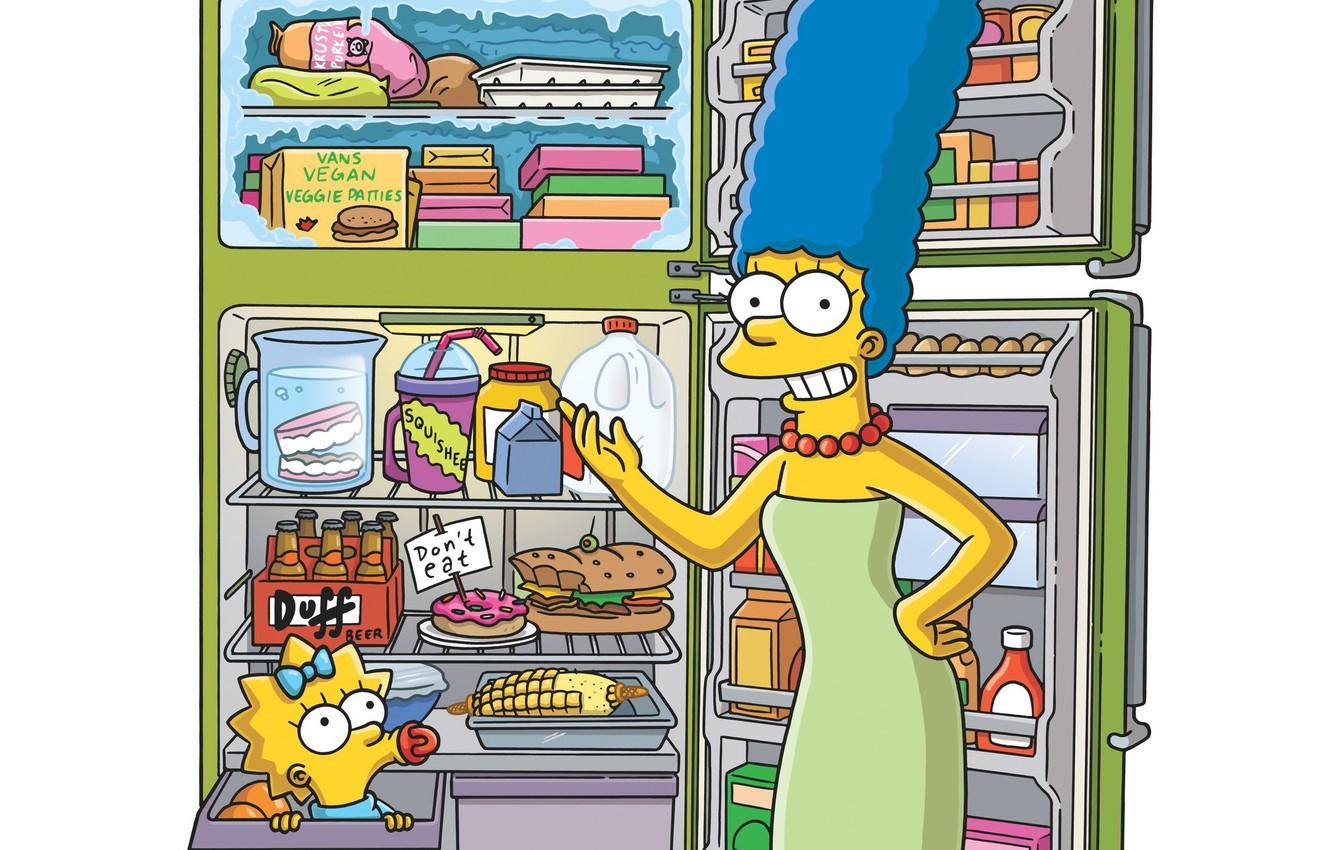 Wallpaper food, refrigerator, Maggie, The Simpsons, Marge