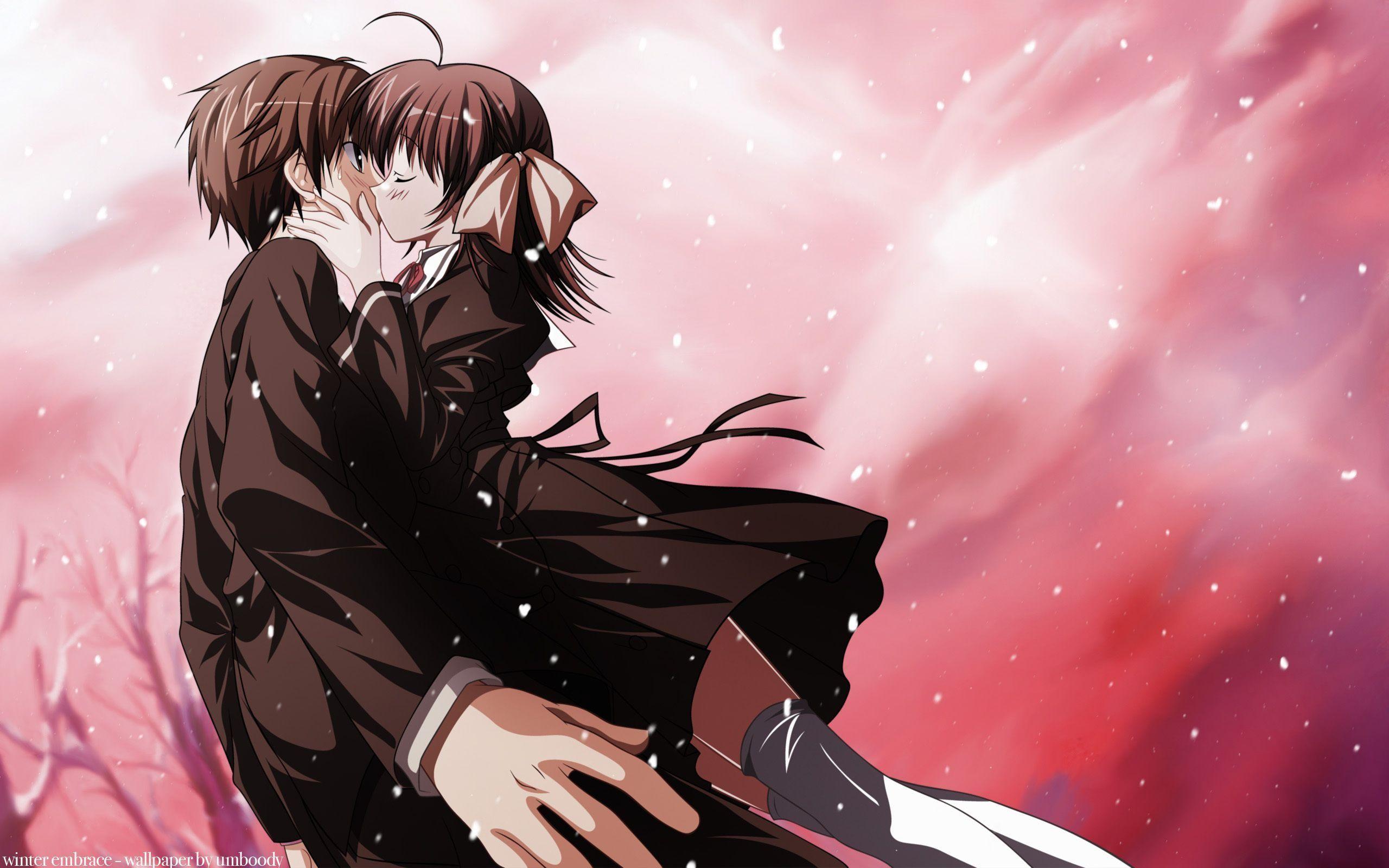 Download Romance Anime Couple Back Hug Wallpaper | Wallpapers.com