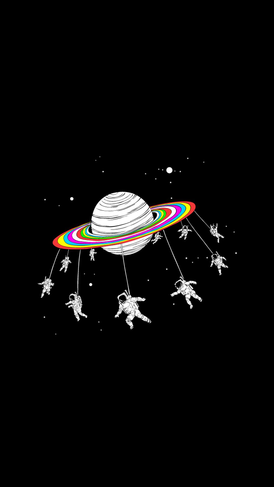 Astronauts Merry Go Round Planet Space iPhone 8 Wallpaper