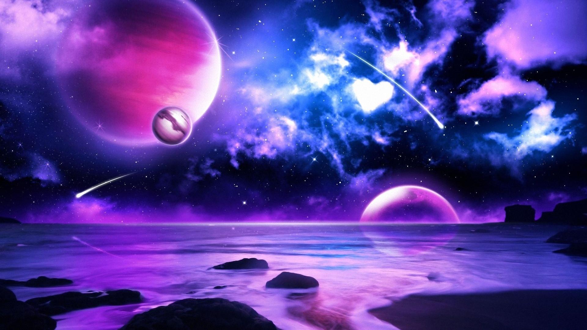 Wallpaper Purple planet meteors in space 1920x1200 HD