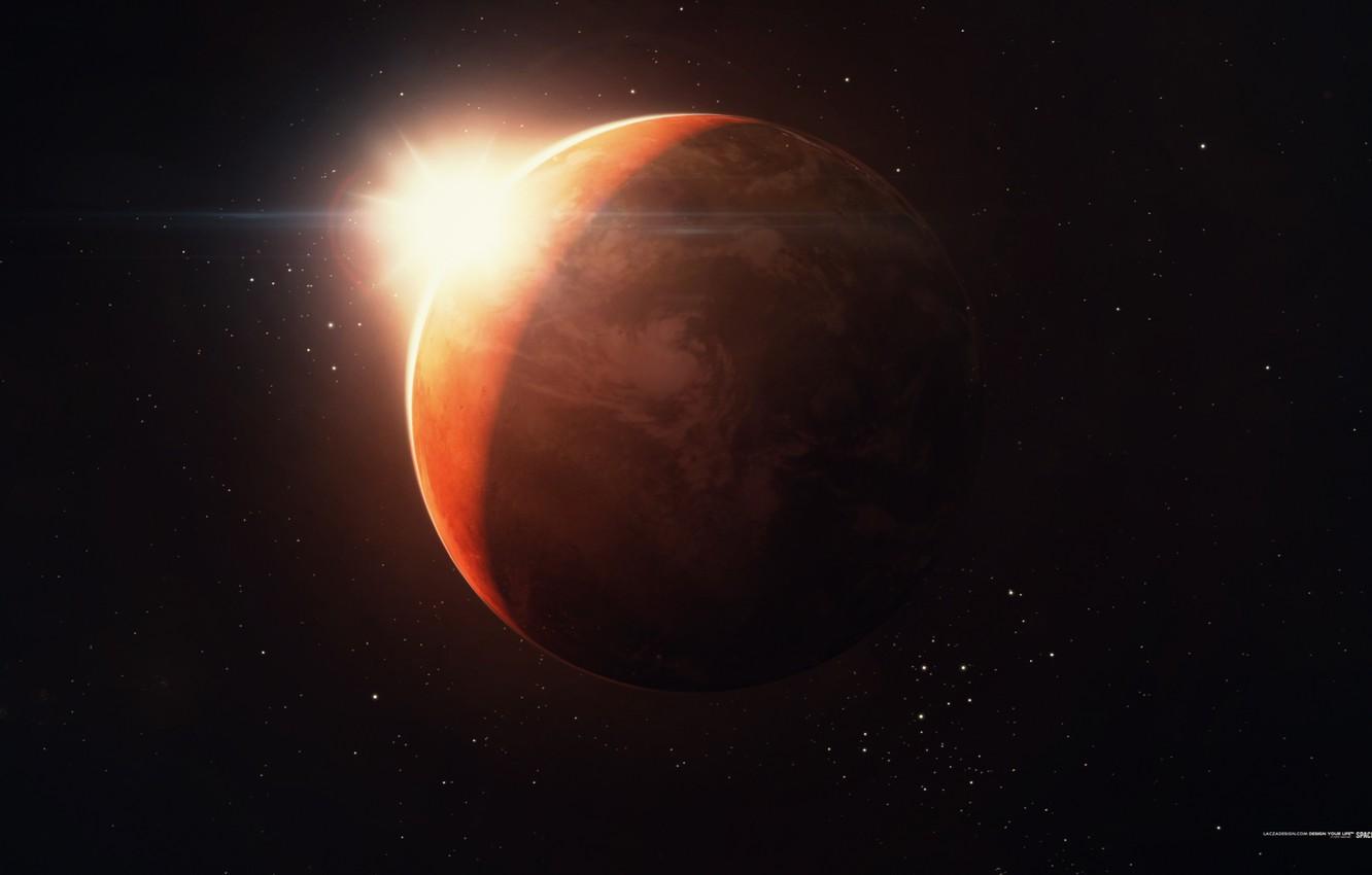 Wallpaper the sun, space, stars, rendering, planet, Mars