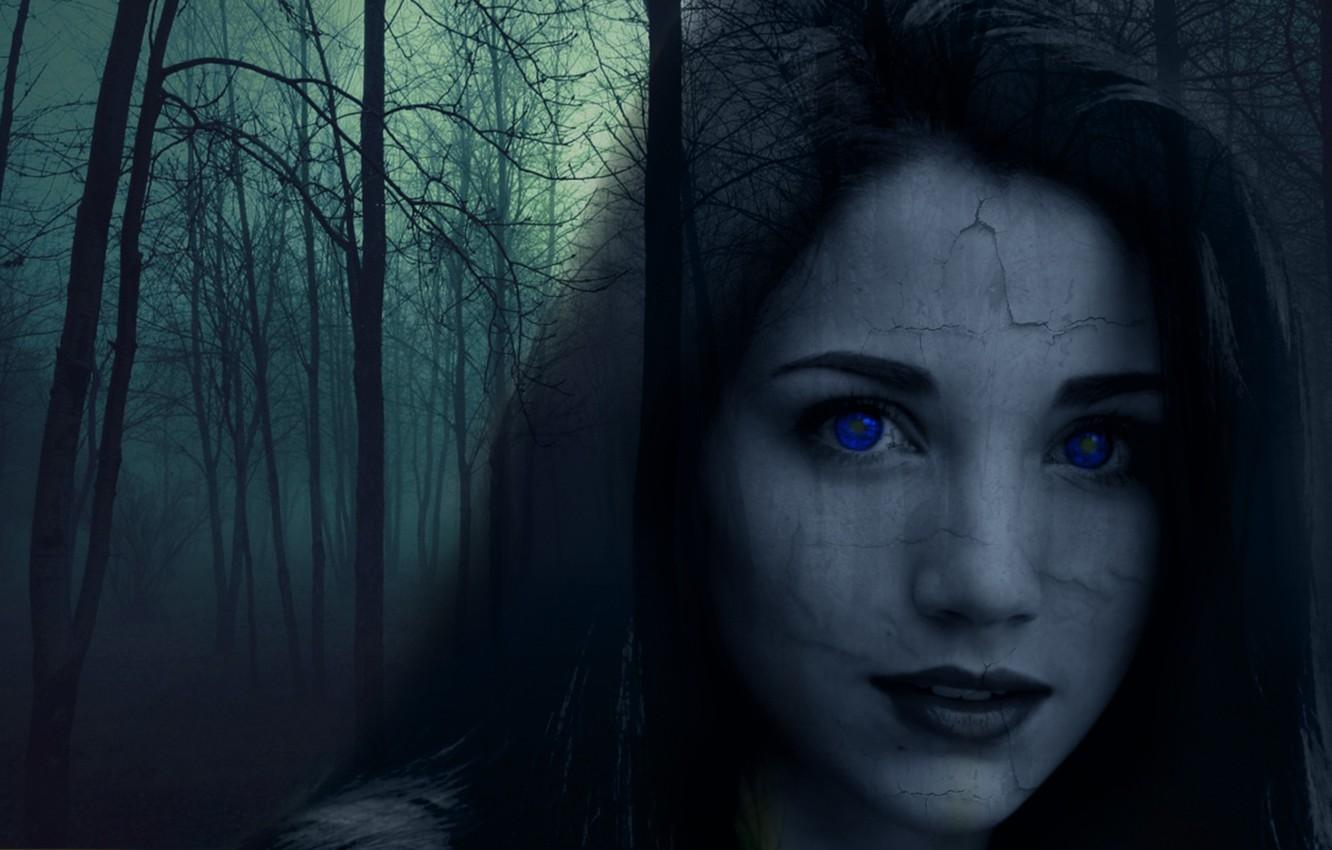 Wallpaper forest, girl, the darkness, cast, Ghost, horror, blue eyes, clear, dark, terrible, Wallpaper 1920x Konstantin Gebo, scary girl, a Ghost girl, dark place, casting girls image for desktop, section девушки