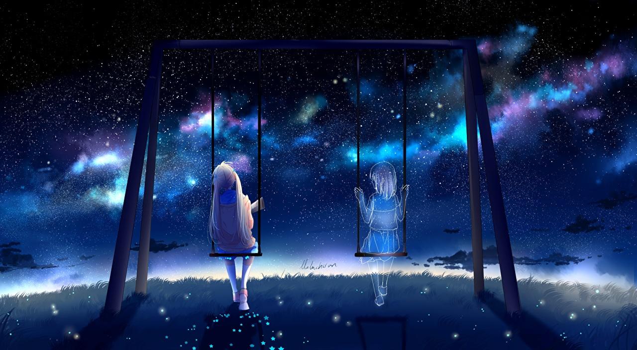 Wallpaper Ghost Swing by lluluchwan Girls Anime Night Sitting