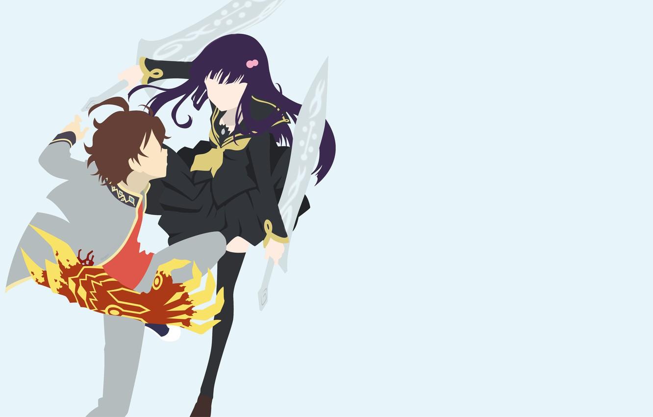 Photo Wallpaper Girl, Guy, Grey Background, Two, Sousei
