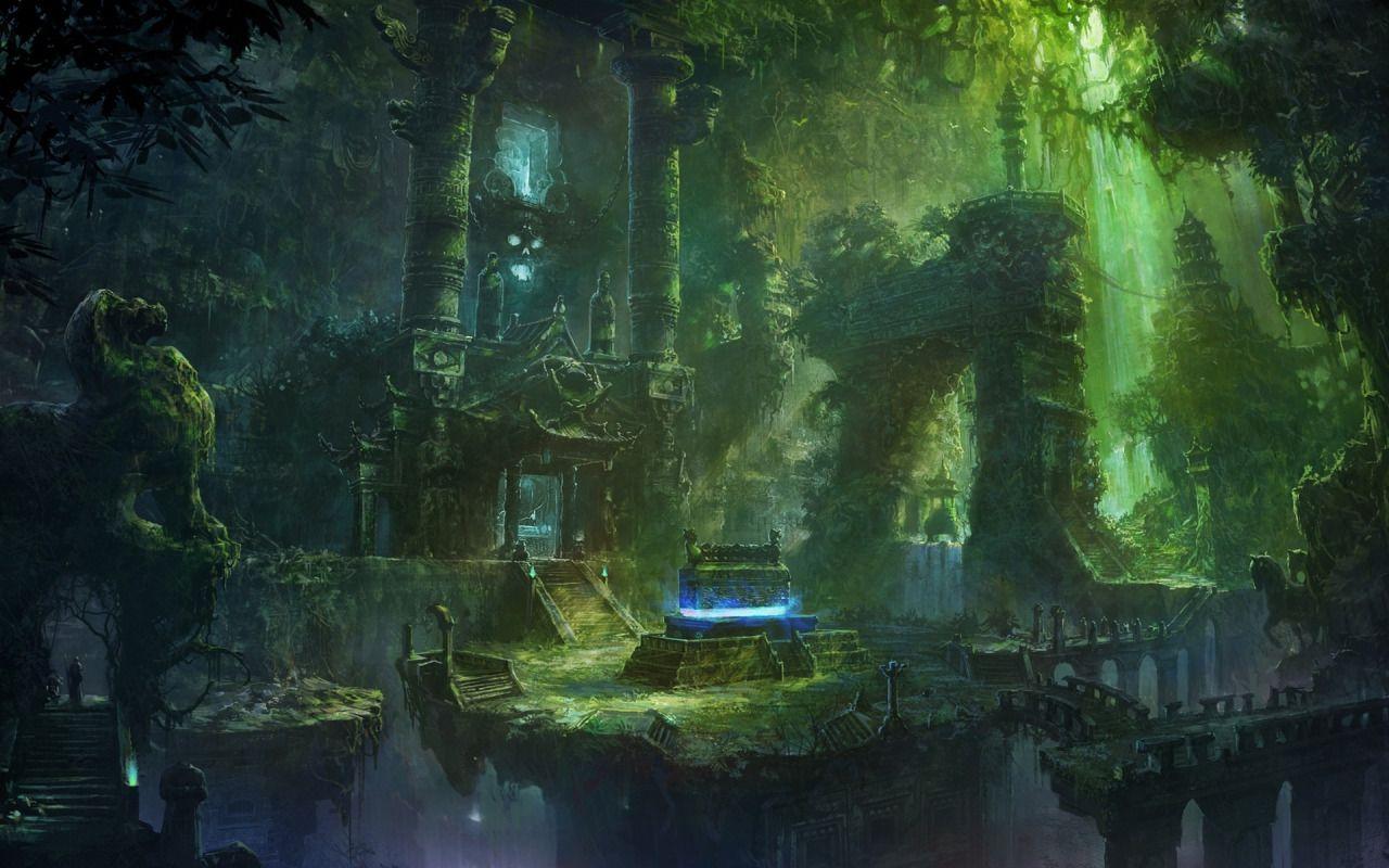 yamimaetel: “Old Temple Fantasy Forest Wallpaper ”. worlds