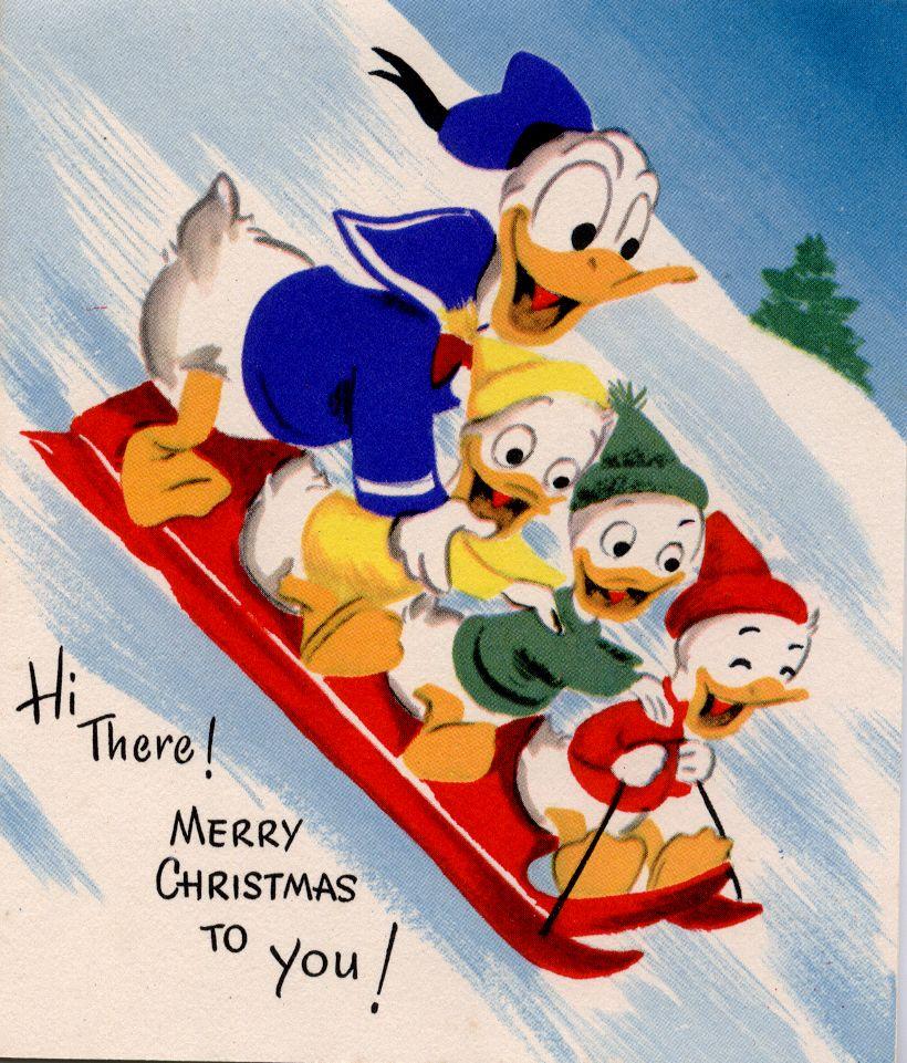 Donald Duck and Family Sledding Christmas Wallpaper