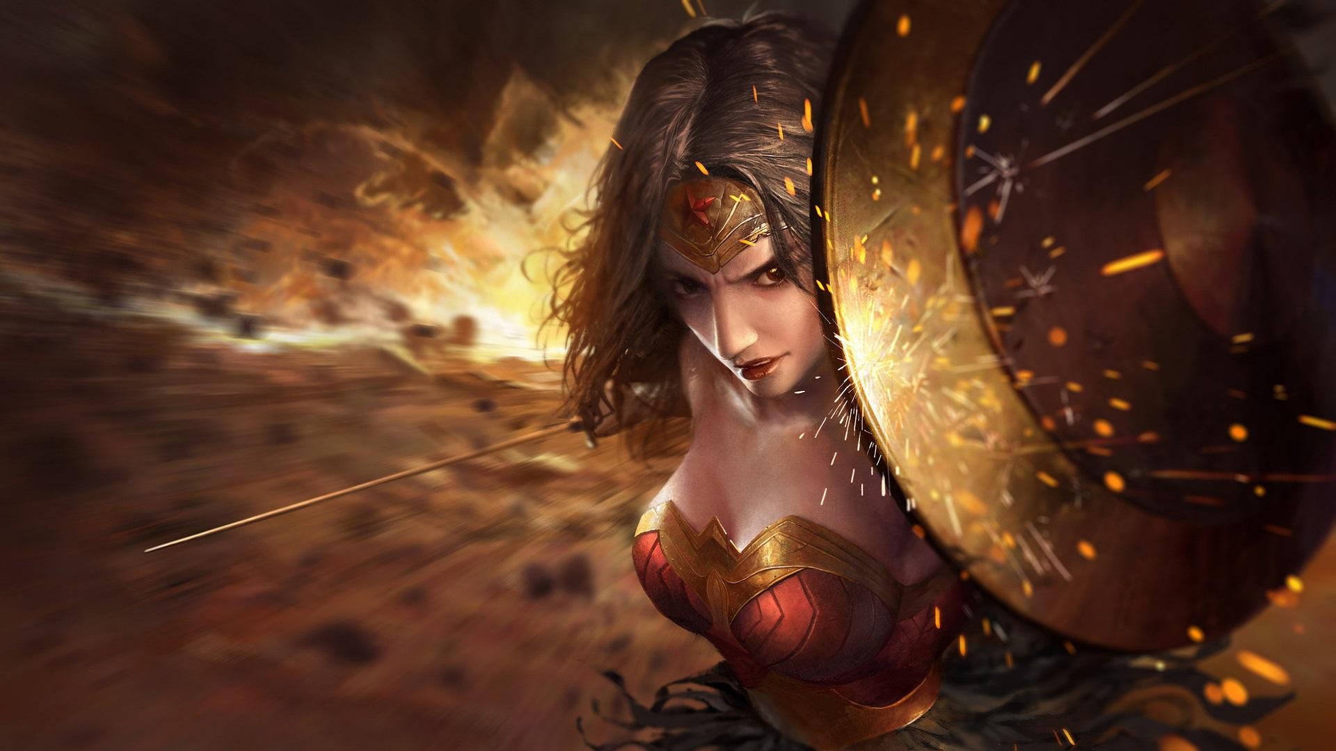 Wonder Woman Amazing Artwork Shield, HD Superheroes, 4k