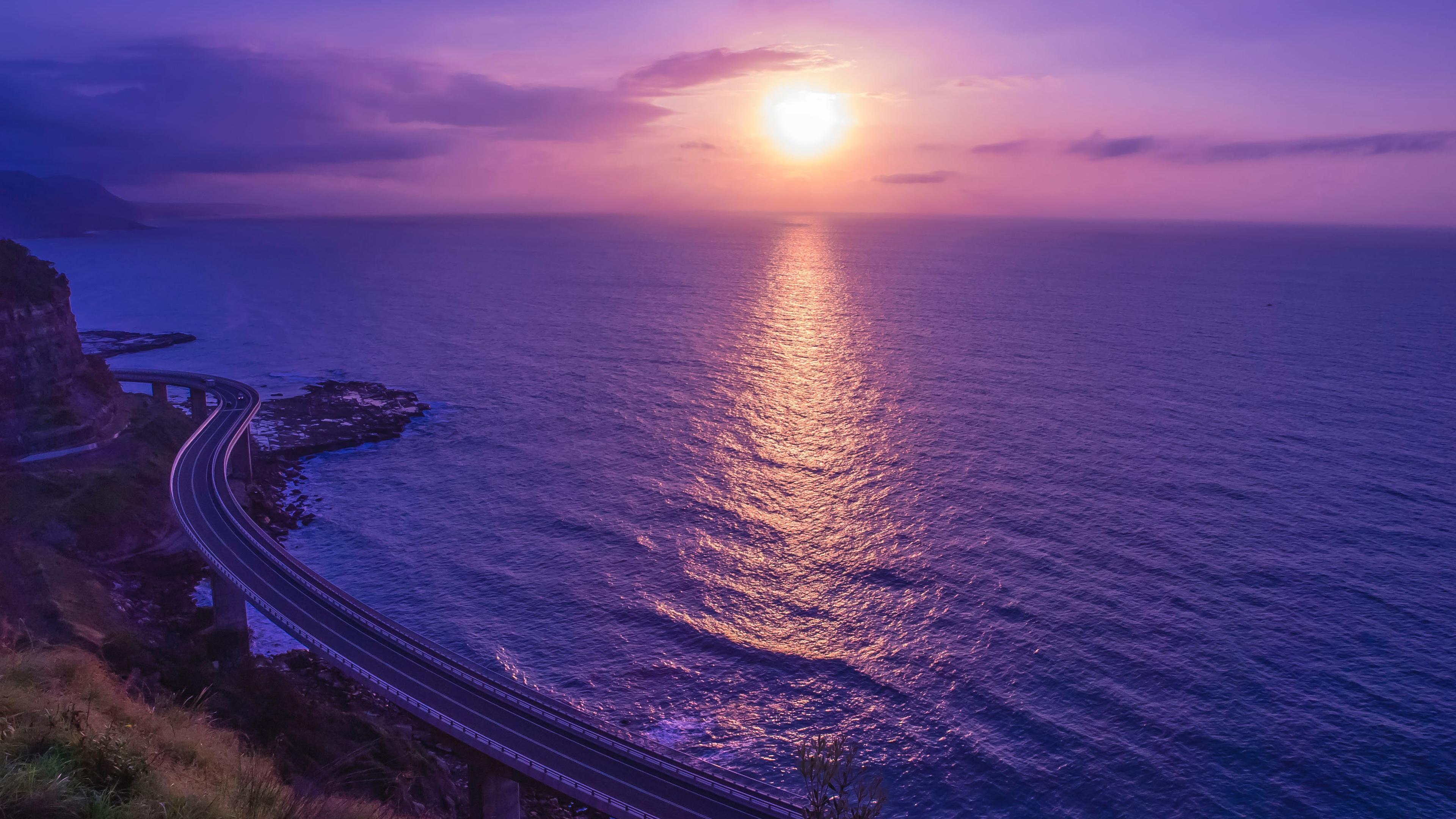 Purple Sunset Reflection 4K Wallpaper