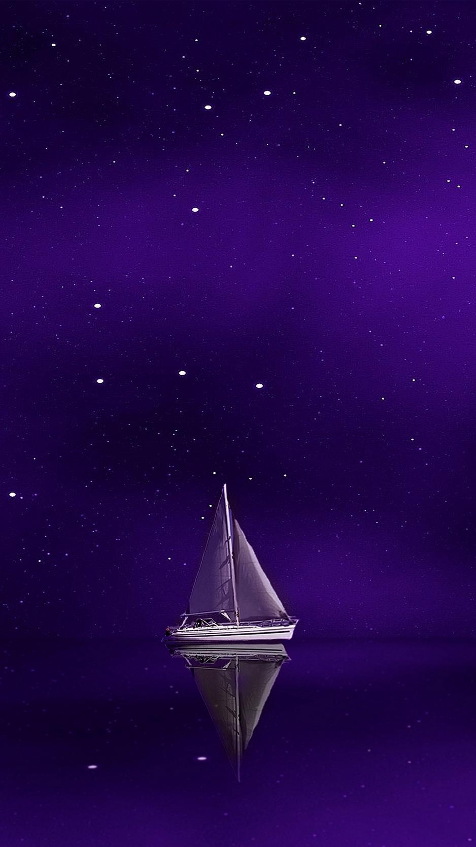 Download wallpaper 938x1668 sail, starry sky, reflection