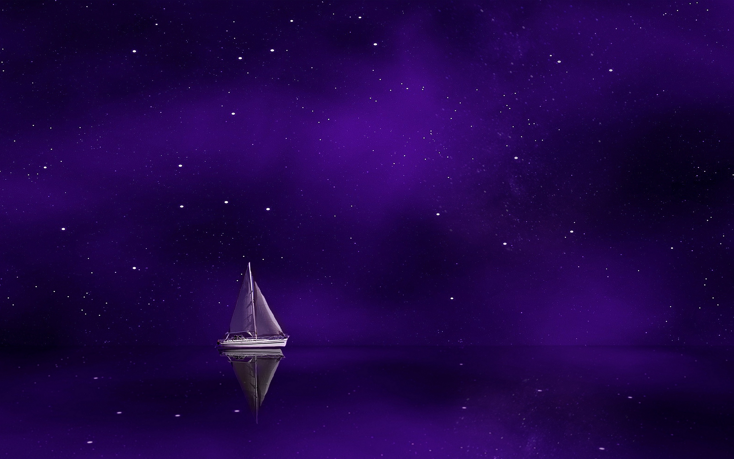 Download wallpaper 2560x1600 sail, starry sky, reflection