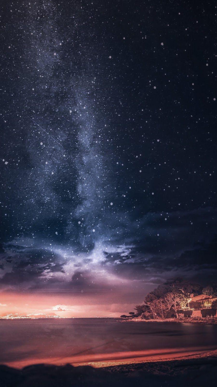 Sunset on starry night #wallpaper #iphone #androidk background, Sunset wallpaper, Beautiful wallpaper