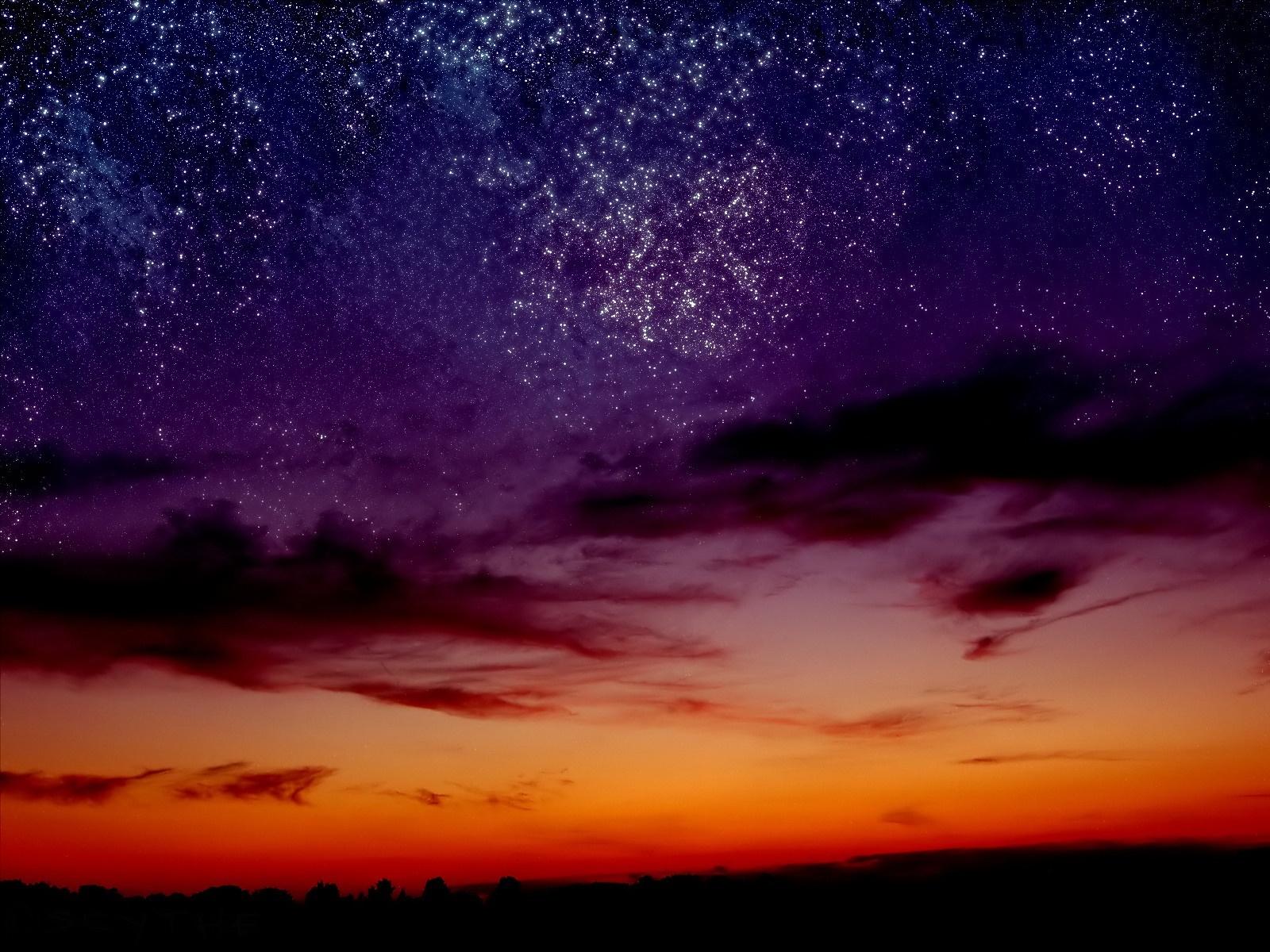 Starry sky at sunset wallpaper and image