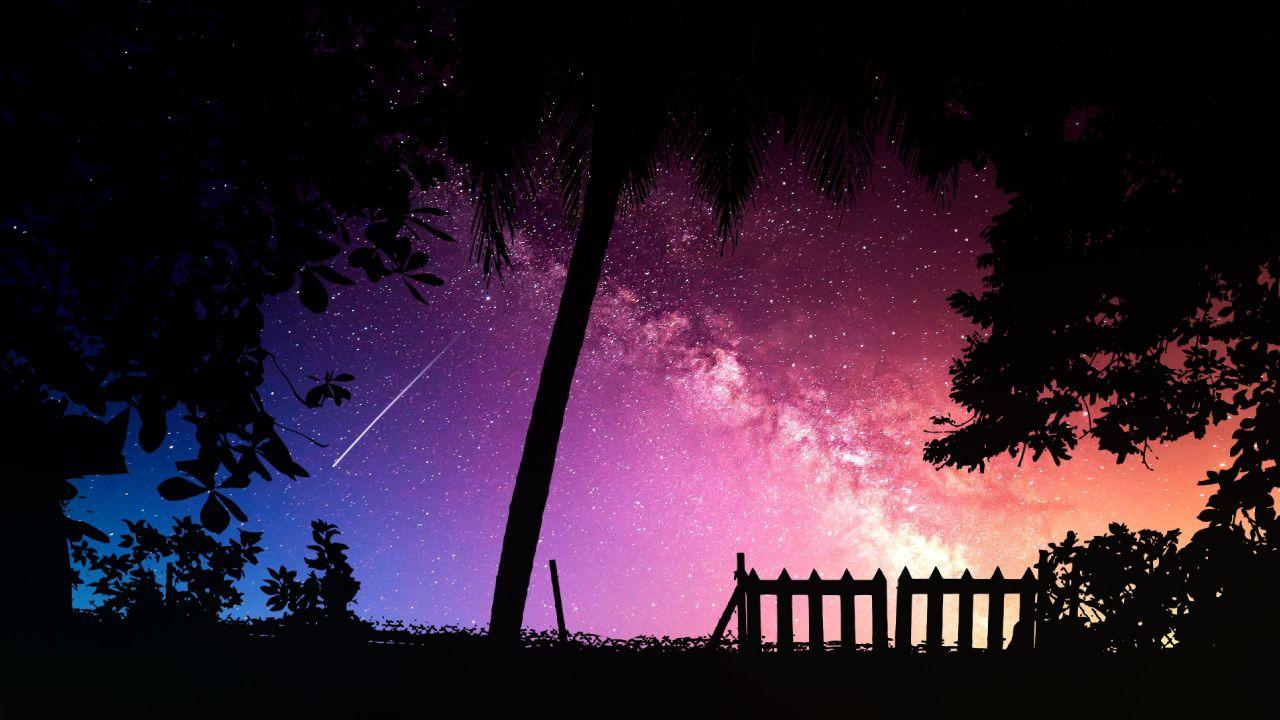 Wallpaper Milky Way, Sunset, Silhouette, Starry sky, 4K