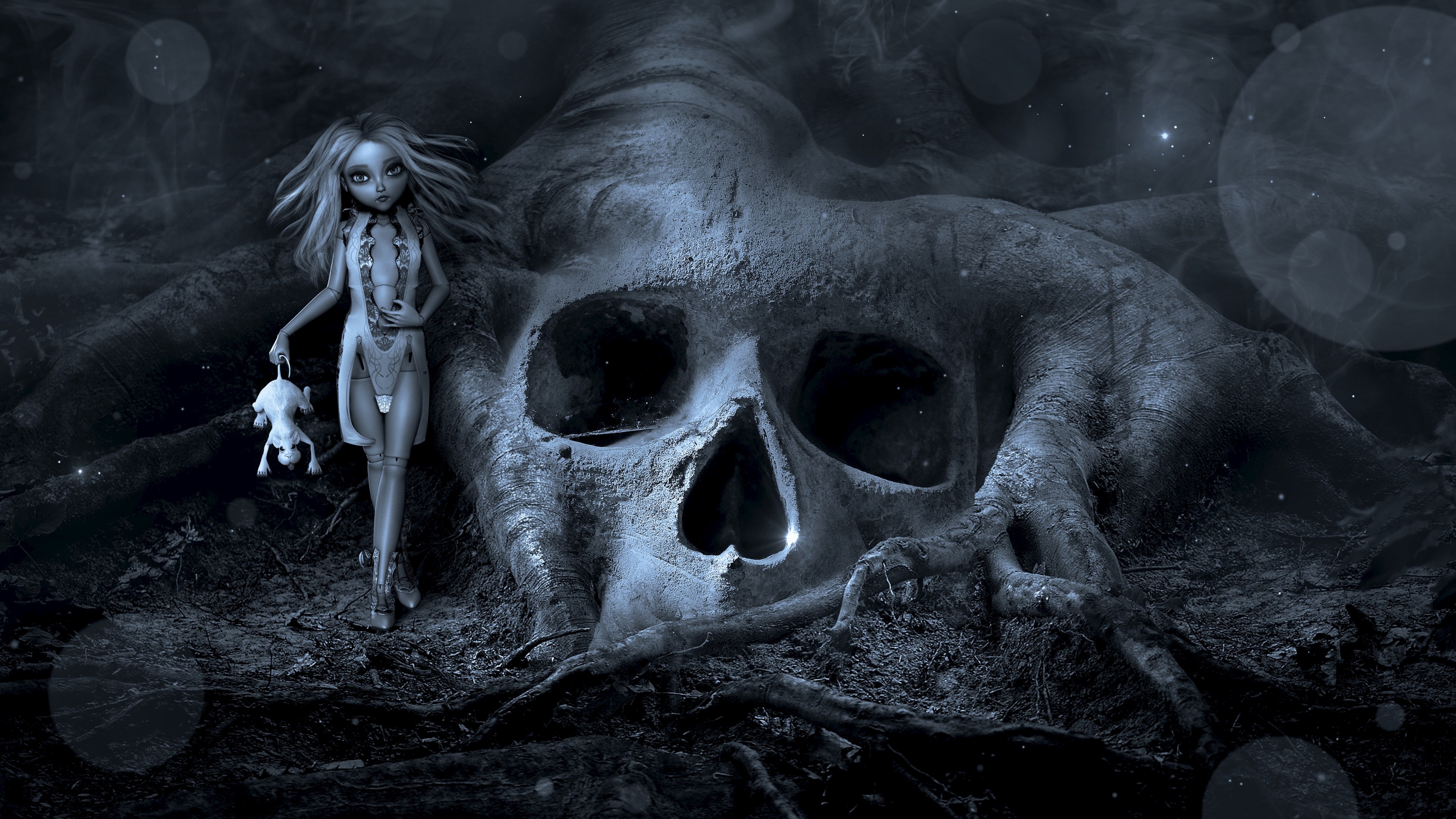 Fantasy Roots Skull, Spooky Doll widescreen wallpaper. Wide